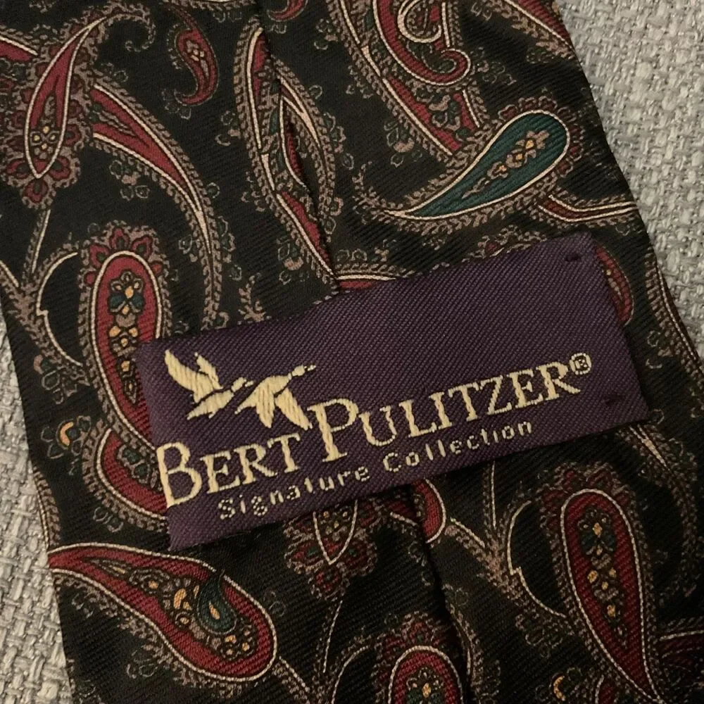 Vintage Bert Pulitzer black/maroon  100% Silk Men’s Neck Tie Made In USA